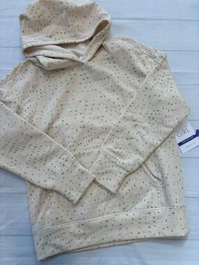 Athleta Girl Beige Hoodie with Green Dot Accent